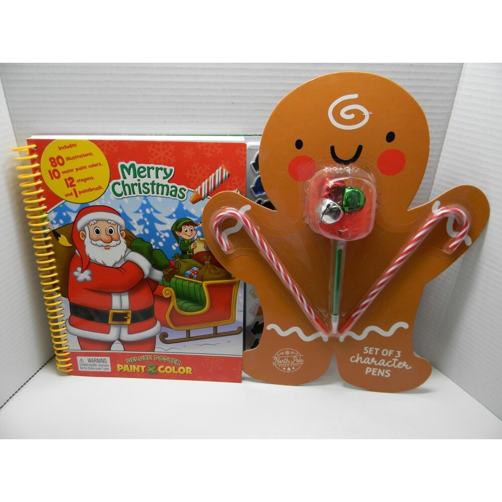 Phidal Christmas Poster Paint & Color Activity Book &Gingerbread Pen Set New
